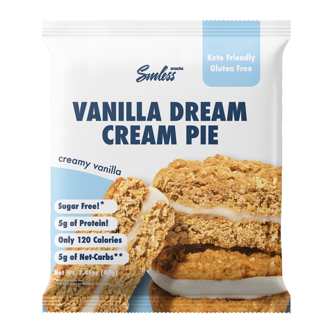 Sinless Oatmeal Cream Pie pack shot; keto-friendly vanilla cream cookies for on-the-go.