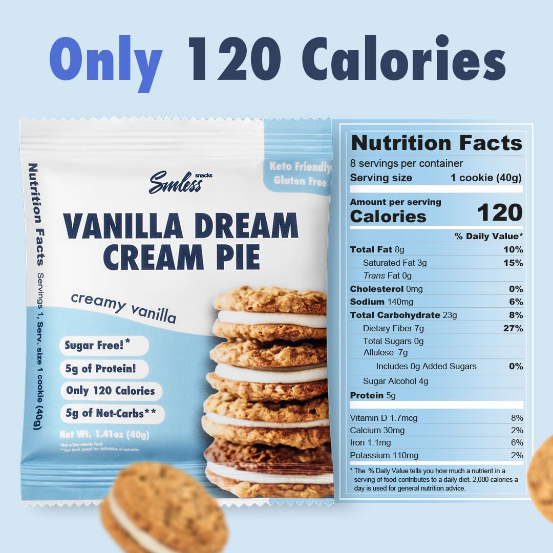 Sinless Oatmeal Cream Pie vanilla-cream-sandwich close-up; gluten-free snack with zero sugar.