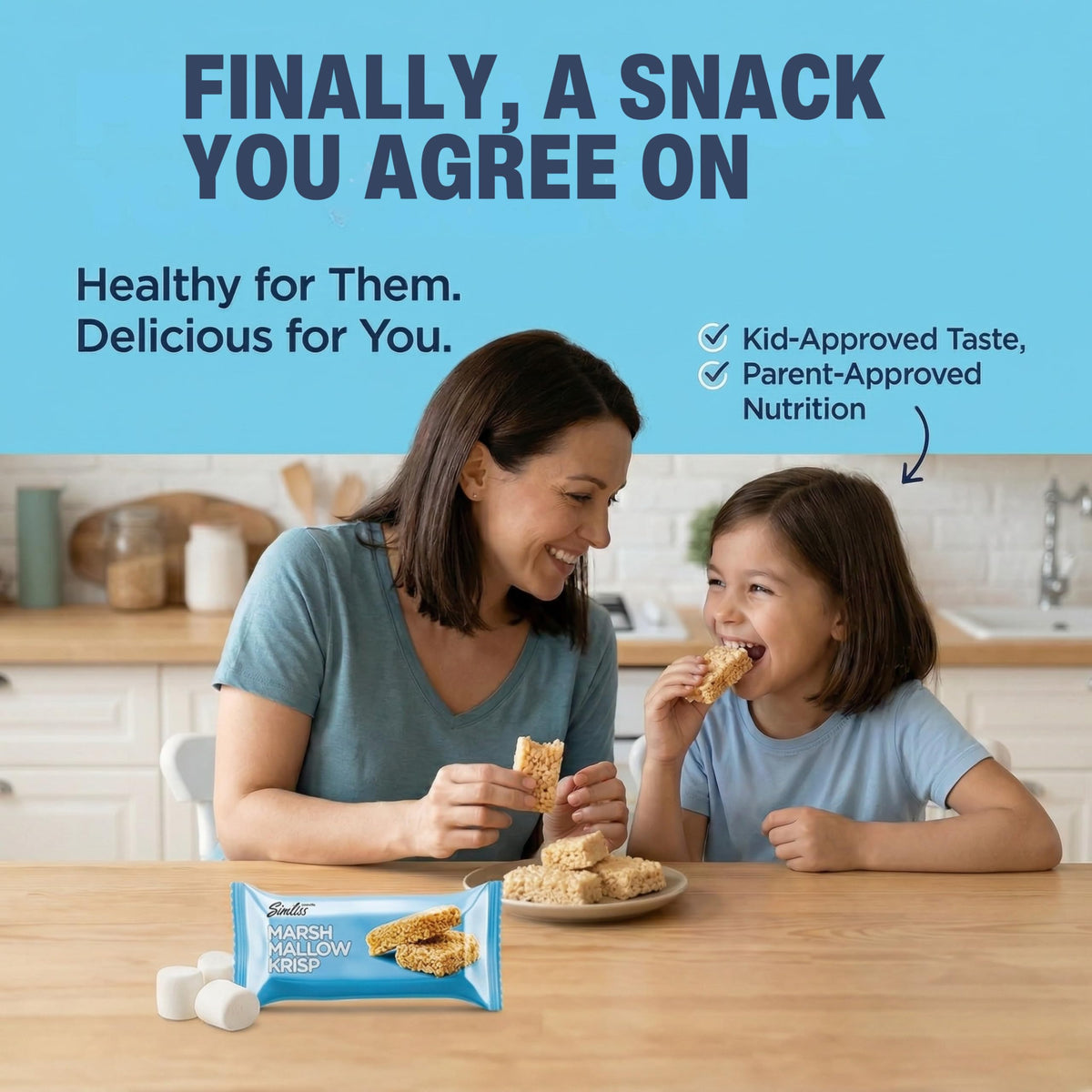 Sinless Snacks Marshmallow Krisp Bar nutrition panel highlights 10g protein and low sugar.