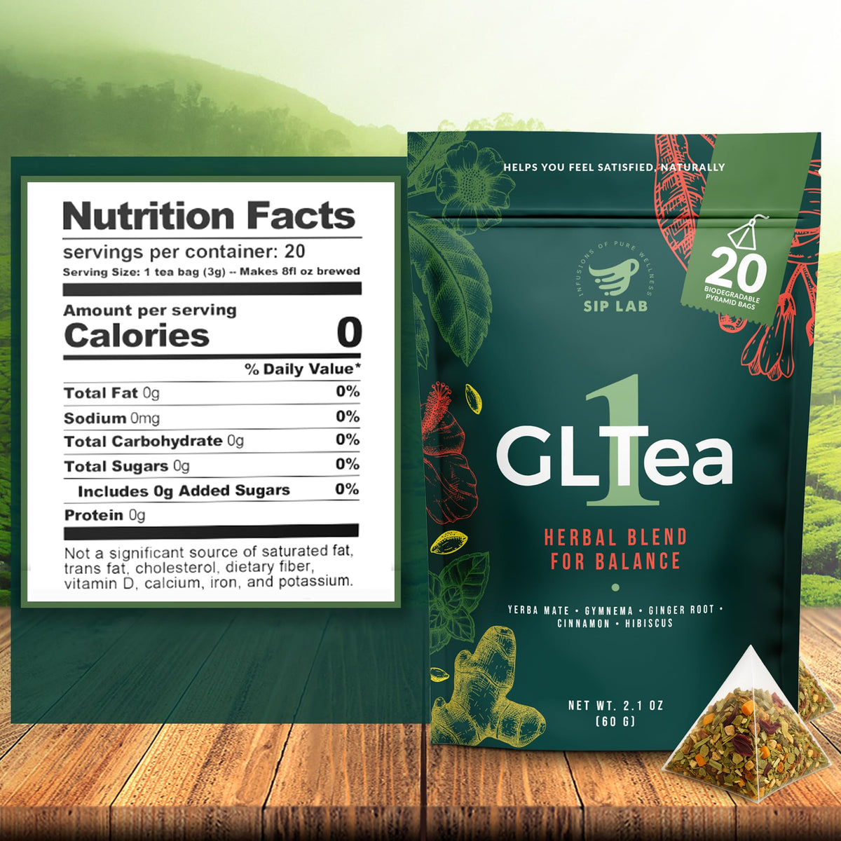 Sip Lab GLTEA-1 biodegradable pyramid bags reduce waste while delivering depth of flavor.