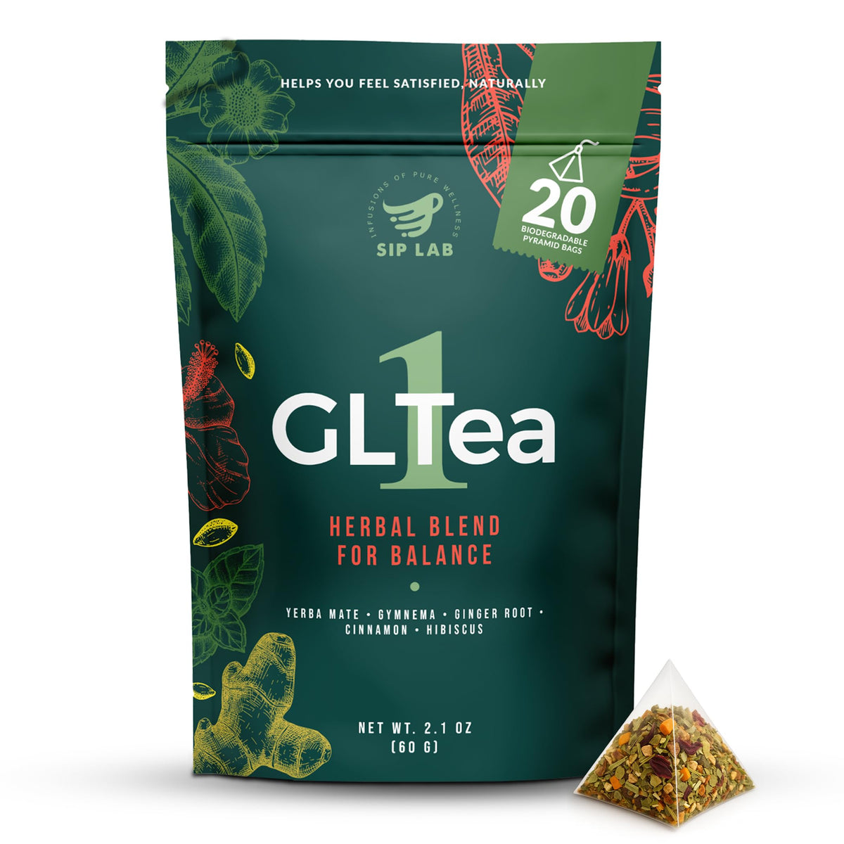 Sip Lab GLTEA-1 packaging highlights an organic blend for mindful daily rituals.