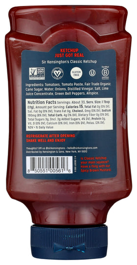 Sir Kensington's Classic Ketchup label closeup showing clean ingredients