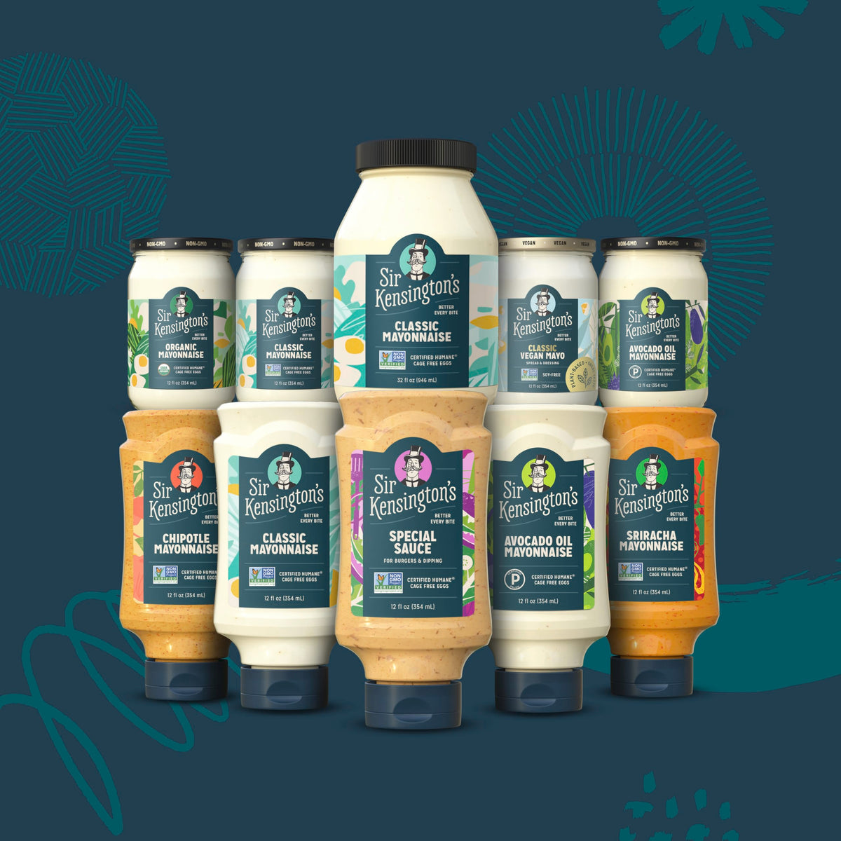Sir Kensington's mayo lemon pepper splash suggests bright, versatile kitchen use.