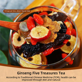 SIRDIKA Ginseng Five Treasures Tea box and cup pairing for a balanced routine