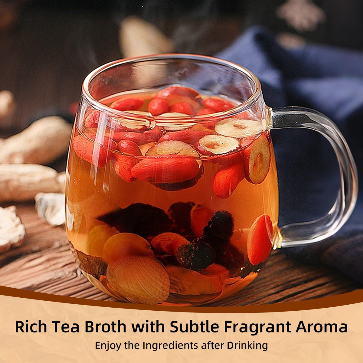 SIRDIKA Ginseng Five Treasures Tea ingredients mix highlighting herbal blend