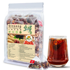 SIRDIKA Ginseng Five Treasures Tea packaging highlights premium quality and convenient 25-bag set.