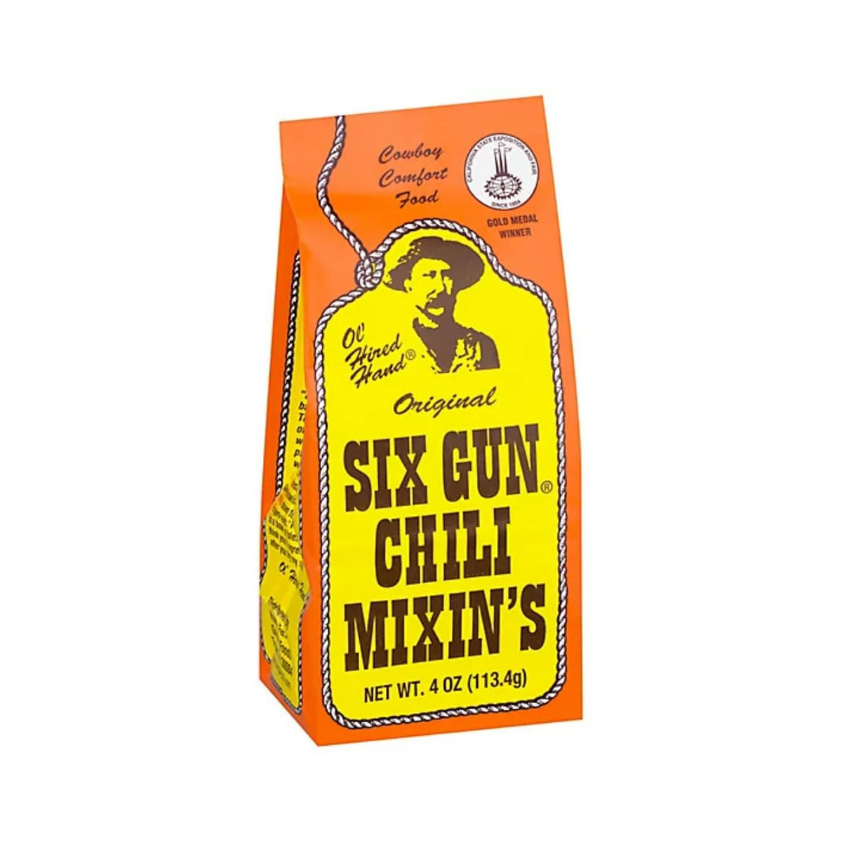 Six Gun Chili Mixin's original packshot, spice blend for bold Texas chili.