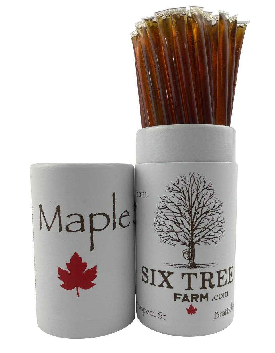 Six Tree Farm Maple Saplings straw close-up for portable Vermont maple syrup.
