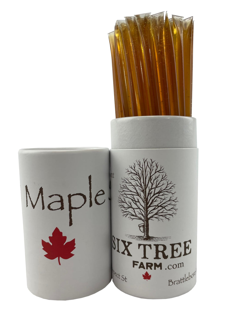 Six Tree Farm maple saplings straw pack offering on-the-go Vermont flavor