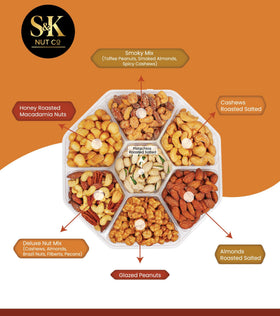 S&K Nut Co. gourmet mixed nuts assortment with glazed and roasted varieties.