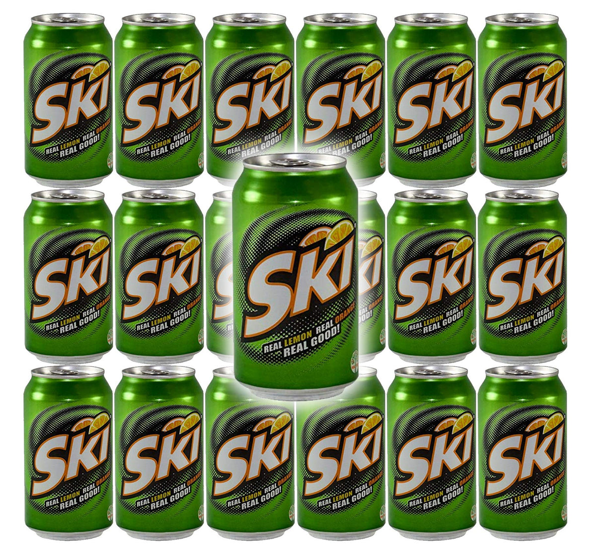 Ski Citrus Soda 18-pack cans for a refreshing on-the-go break.