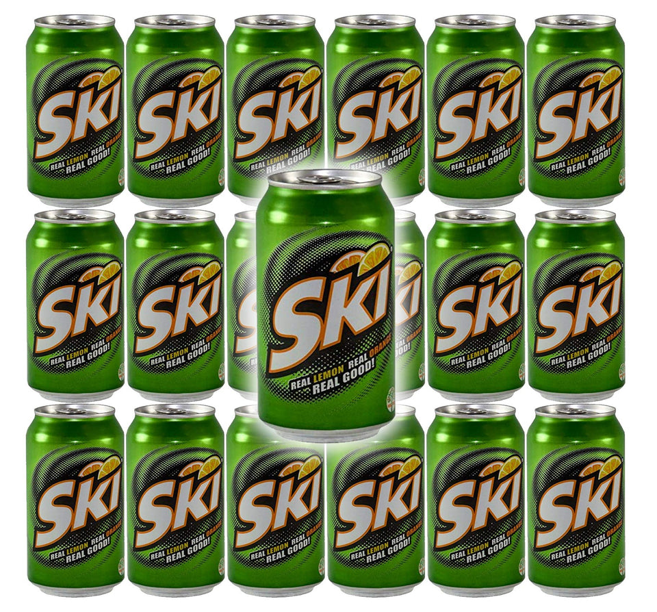 Ski Citrus Soda 18-pack cans for a refreshing on-the-go break.