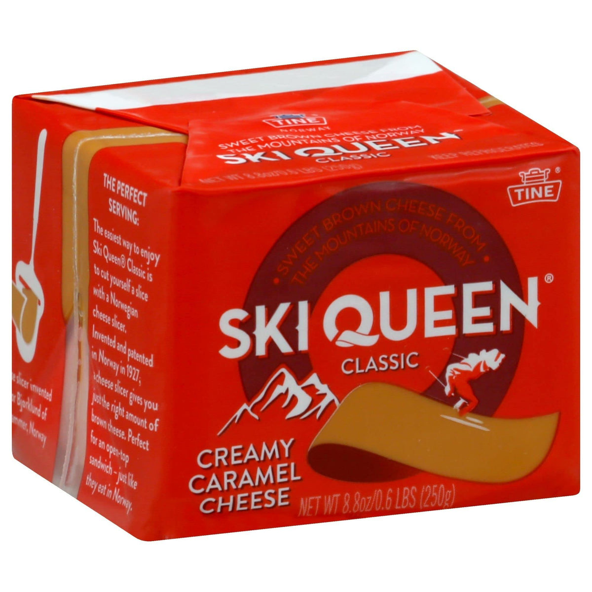 Ski Queen Gjetost brown cheese block, perfect on bread or crackers for breakfast