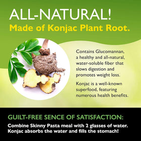 Skinny Pasta gluten-free label in a kitchen scene for celiac and keto diets.