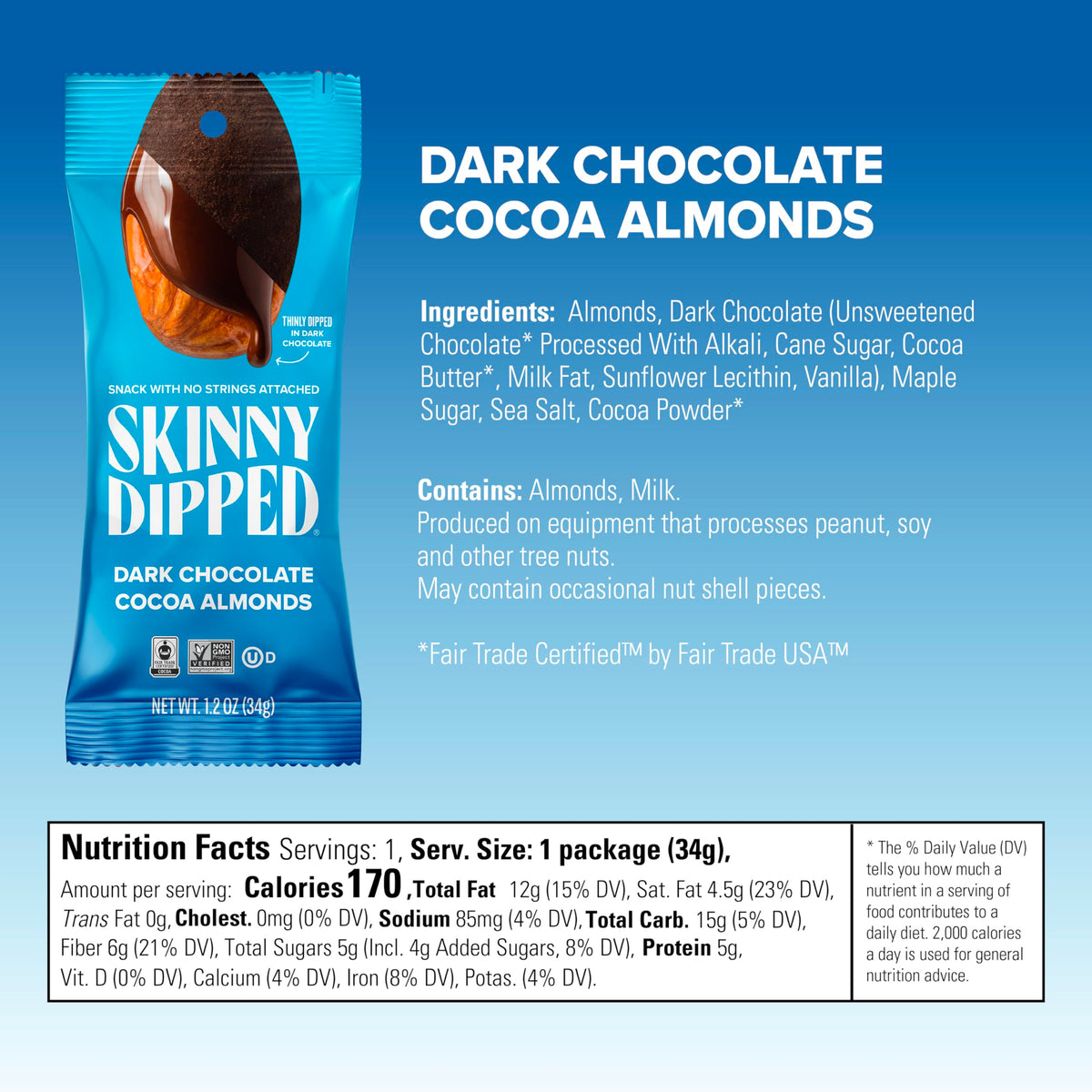 SKINNYDIPPED almonds with dark chocolate coating, rich and satisfying