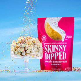 SkinnyDipped Birthday Cake Cashews resealable bag keeps freshness for on-the-go snacking