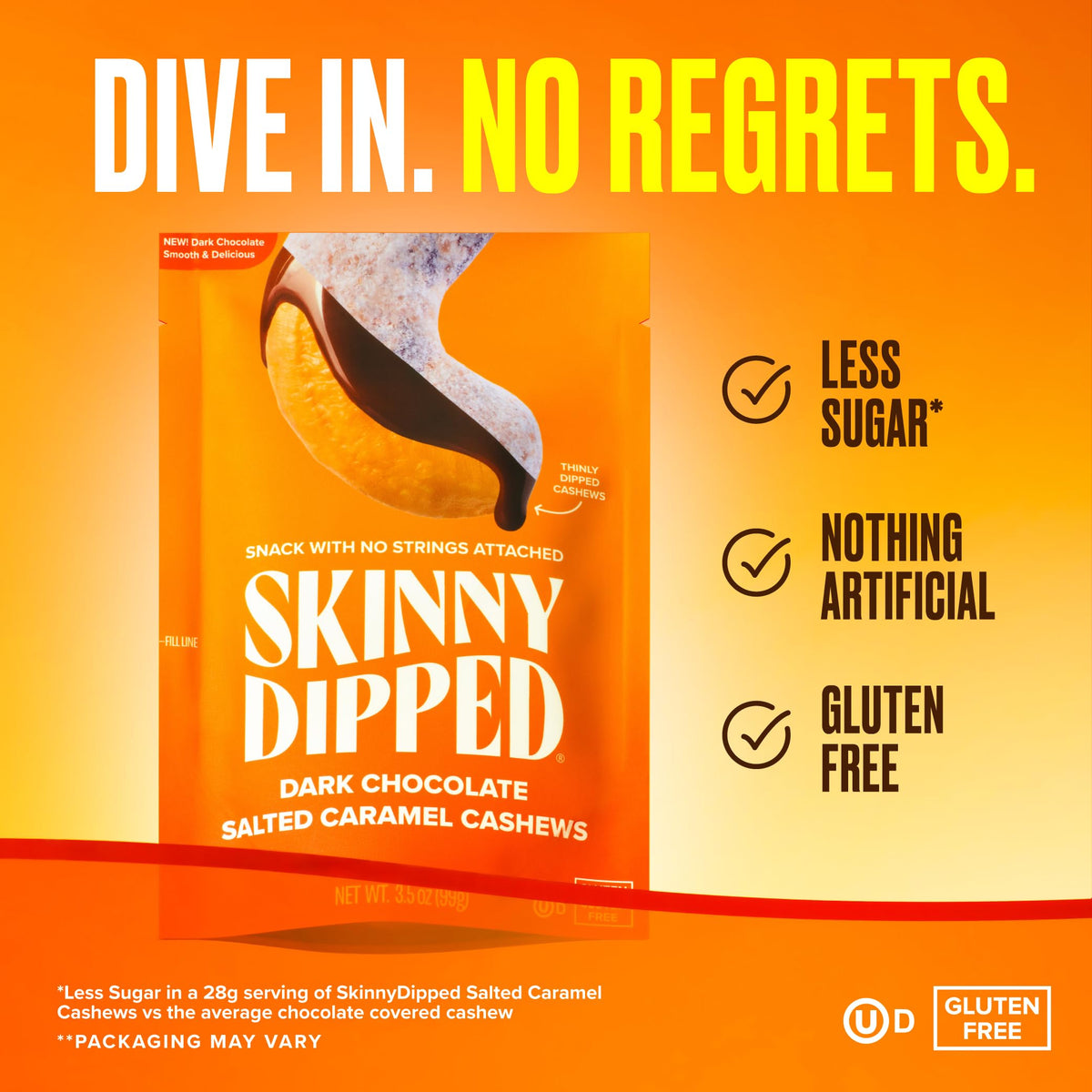 SkinnyDipped cashews ingredients non-GMO showcase clean snacking.