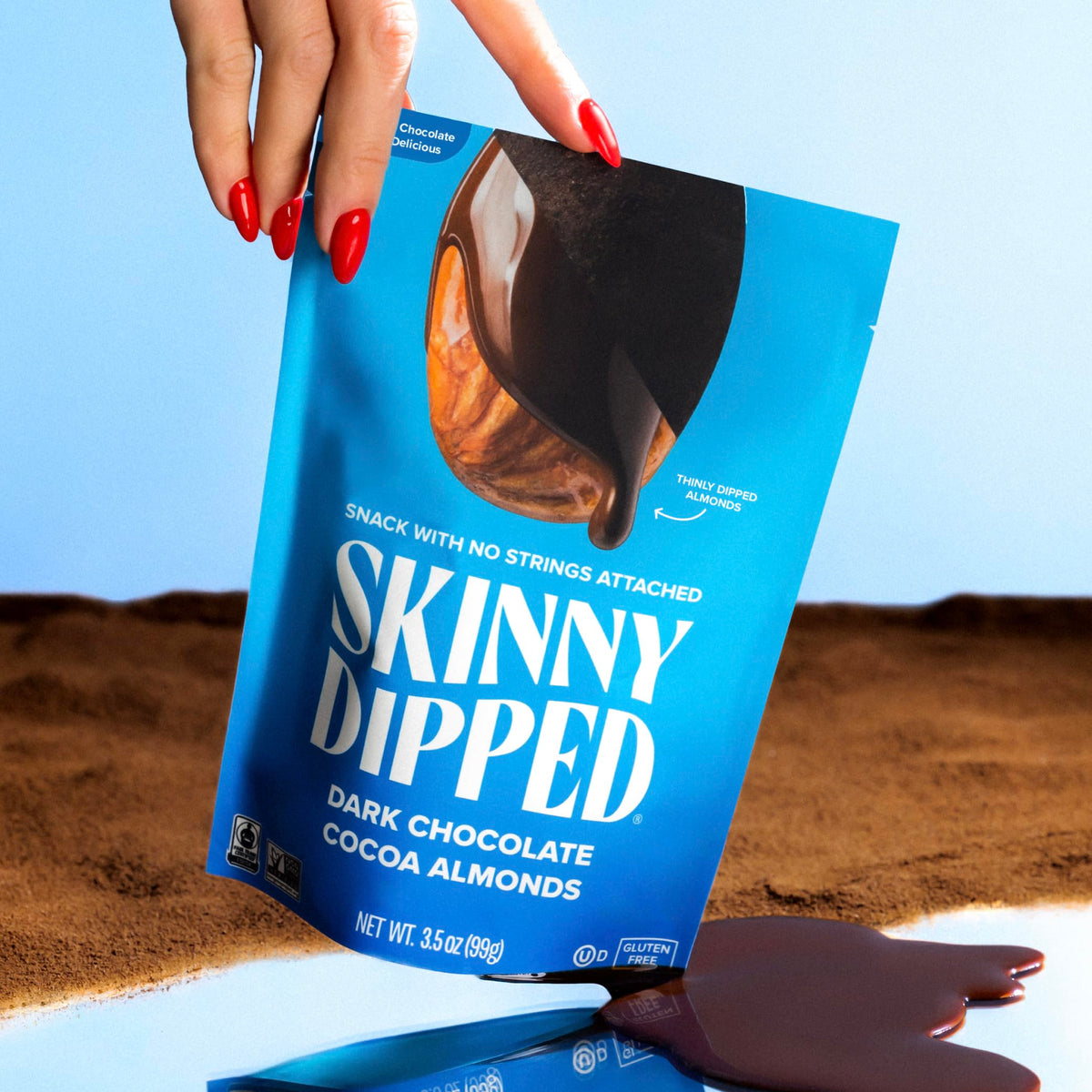 SkinnyDipped almonds with cocoa dust finish and rich flavor