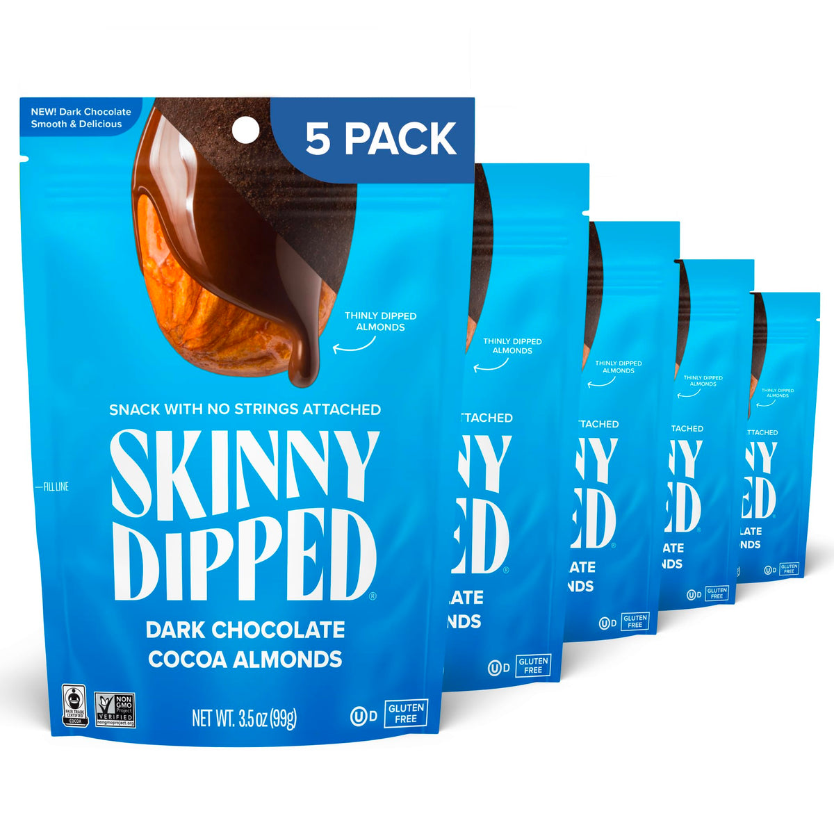 SkinnyDipped dark chocolate almonds with maple sugar coating for on-the-go protein snack