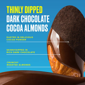 SkinnyDipped dark chocolate coating detail showing thin, crisp finish.