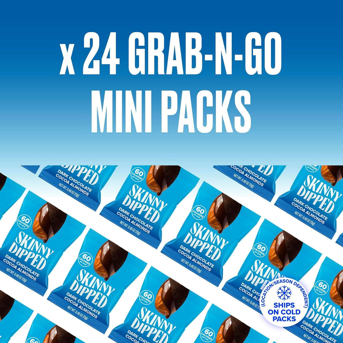 SKINNYDIPPED Dark Chocolate Cocoa Almonds 24-pack—bulk snack for weekly lunches.
