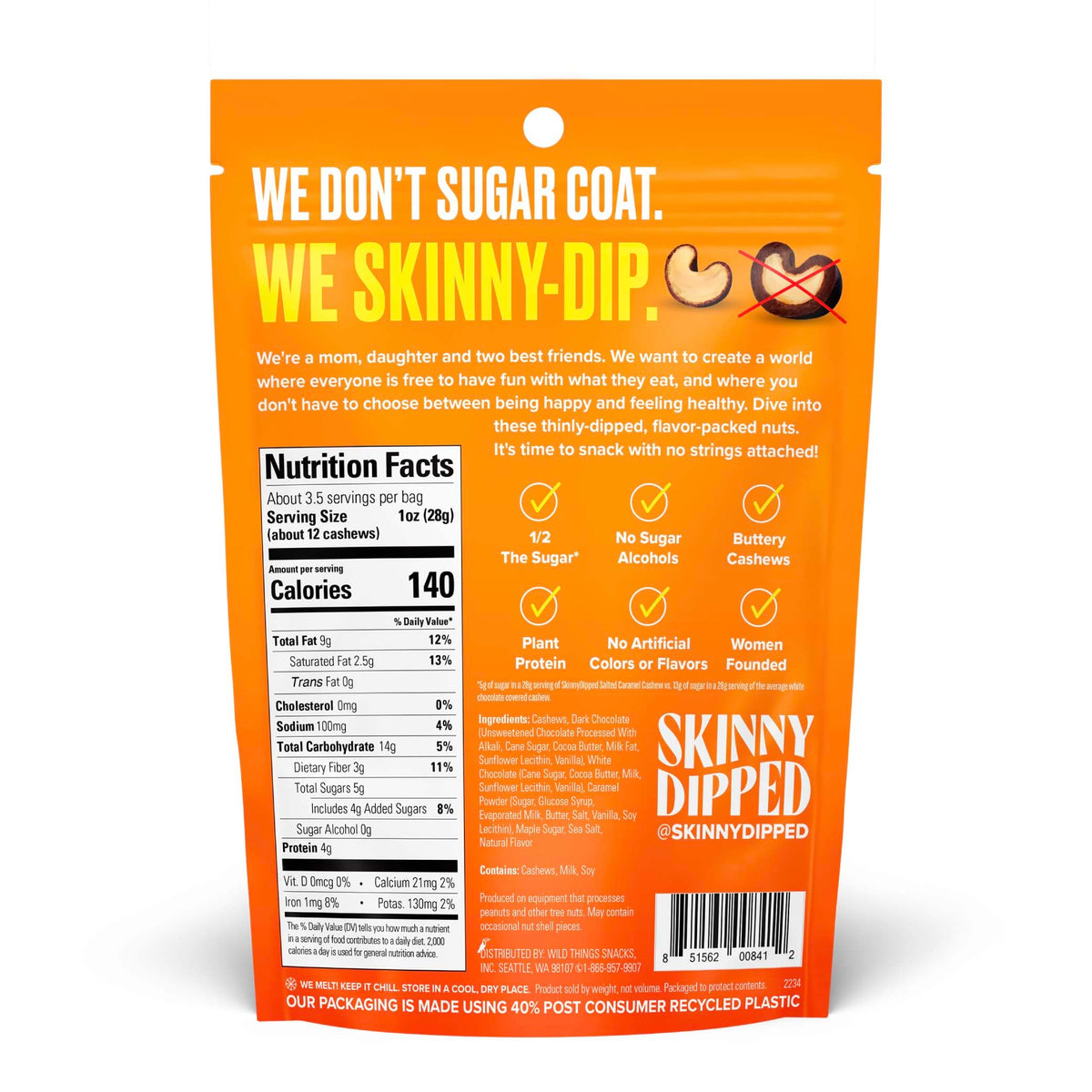 SkinnyDipped dark chocolate cocoa bites, rich cocoa coating with a satisfying bite-size crunch.