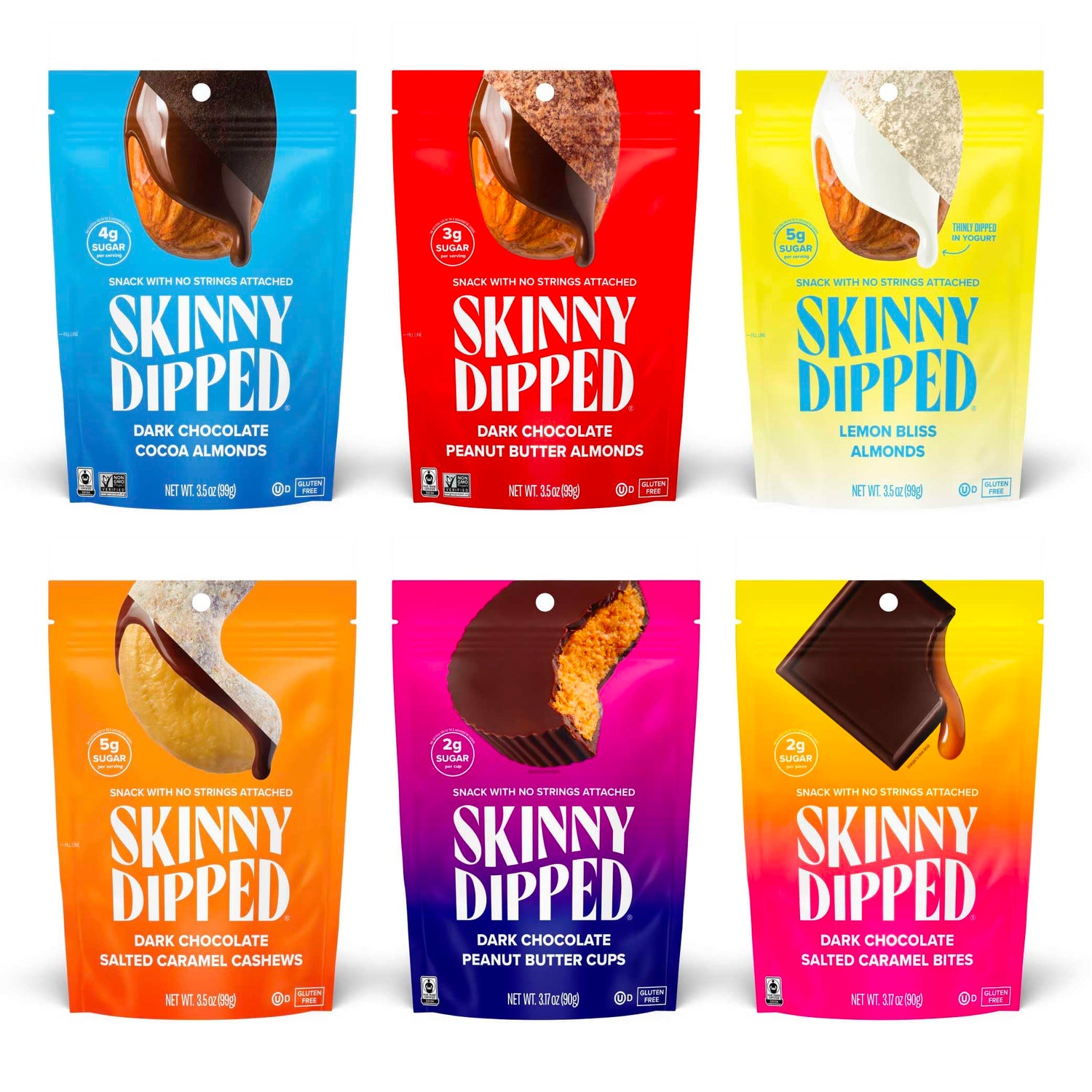 SkinnyDipped dark chocolate peanut butter cup, smooth filling and rich chocolate shell for a quick indulgent treat.