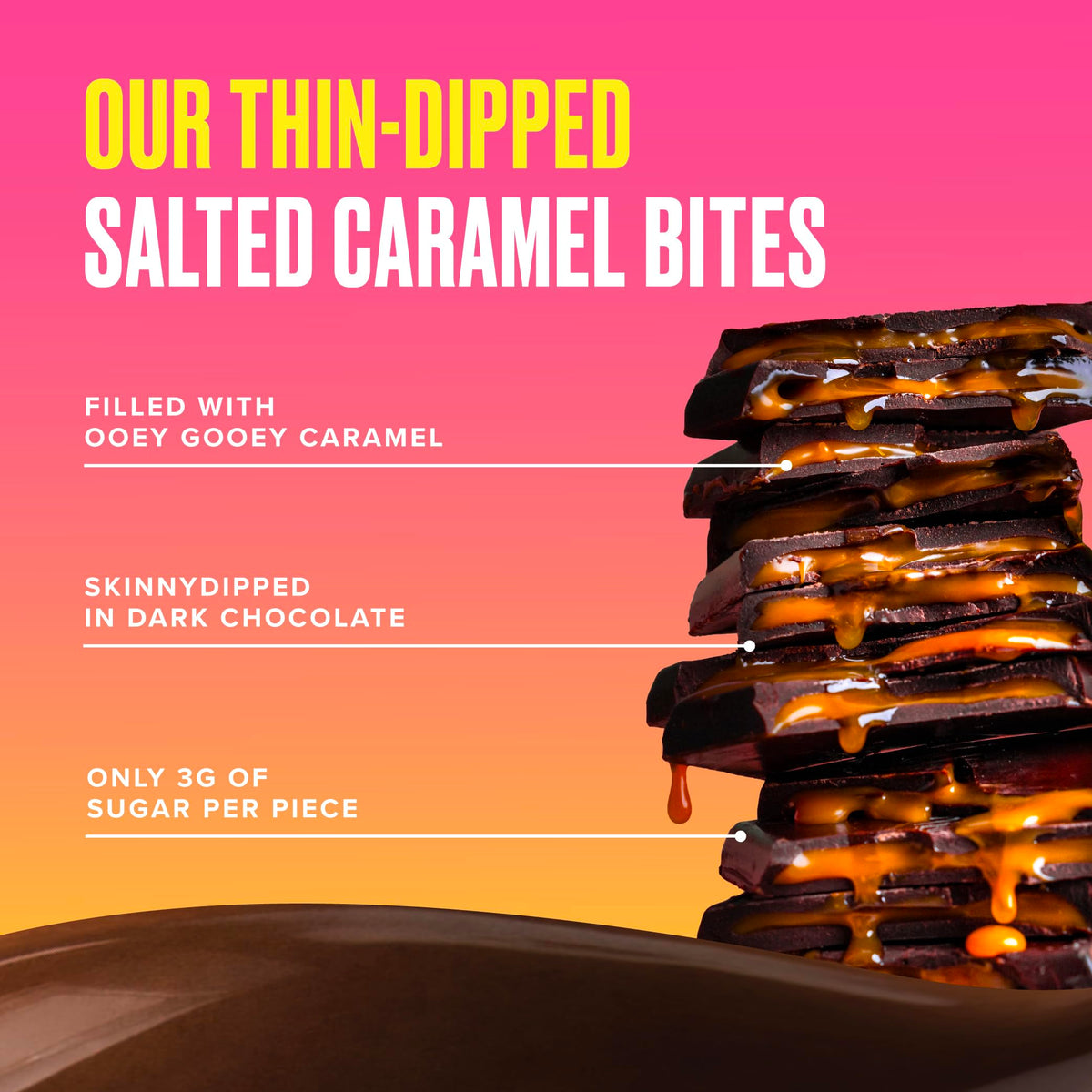 SkinnyDipped bites on-the-go packaging ideal for quick snack.