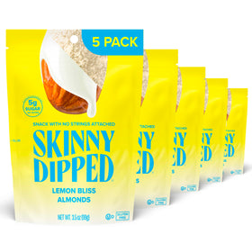 SkinnyDipped Lemon Bliss almonds in a resealable front-pack for convenient snacking.