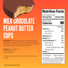 SKINNYDIPPED milk chocolate peanut butter cups close-up highlighting creamy filling for indulgent snacking.