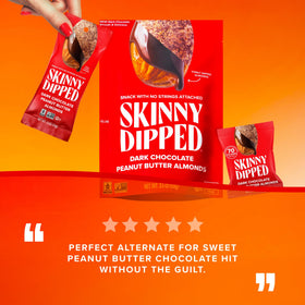 SKINNYDIPPED on-the-go snack setup with single-serve sleeve