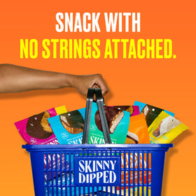 SkinnyDipped packaging opened to reveal individual bags.