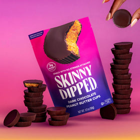 Inside view reveals real peanut butter filling in SkinnyDipped cups.