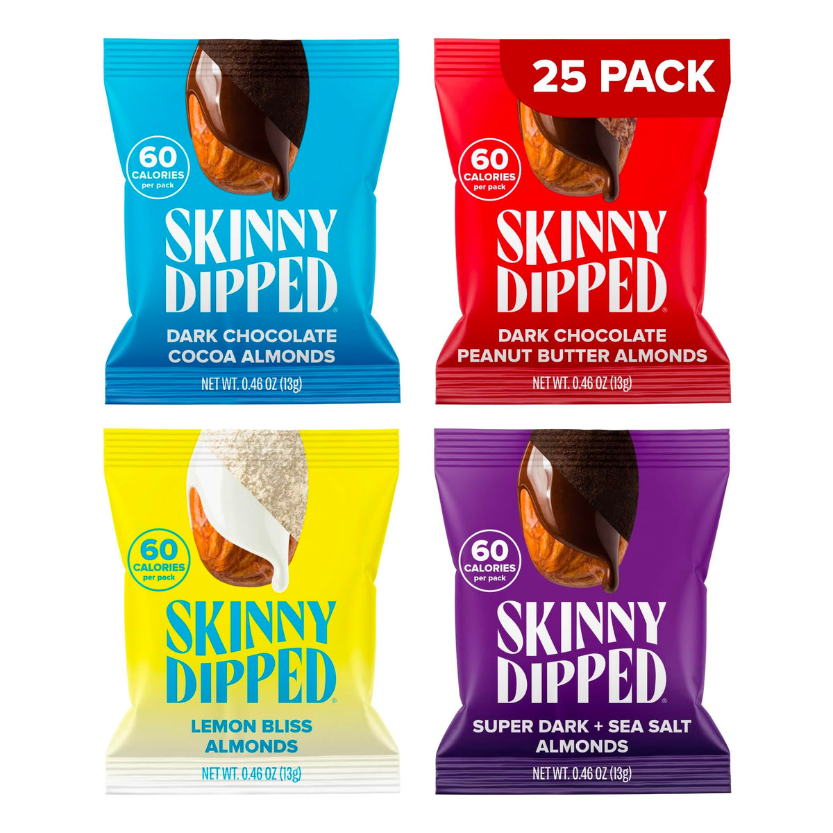 SkinnyDipped Minis almonds with dark chocolate coating for a protein-forward snack