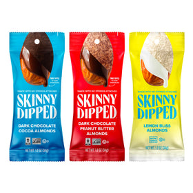 SKINNYDIPPED Snack Attack variety pack displayed for on-the-go snacking