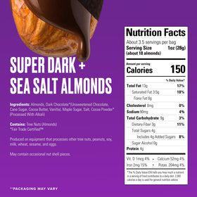 SkinnyDipped vegan almonds with a thin chocolate coating and maple kiss, great for on-the-go.