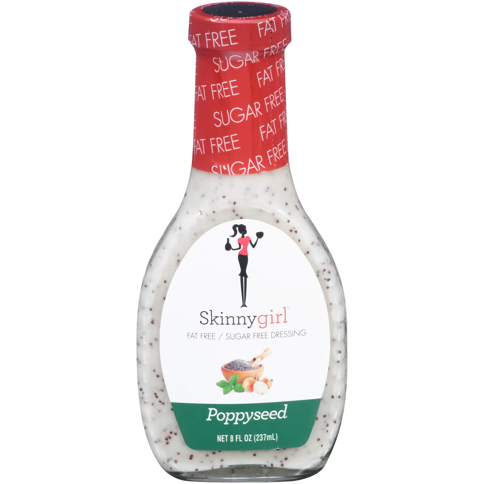 Skinnygirl Poppyseed dressing bottle front, low-calorie flavor for salads.