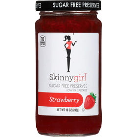 Skinnygirl Sugar Free Strawberry Rose preserves jar labeled for a low-cal breakfast.