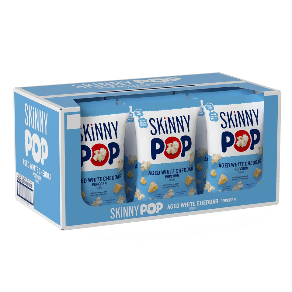 SkinnyPop Aged White Cheddar bags ready for sharing during movie night