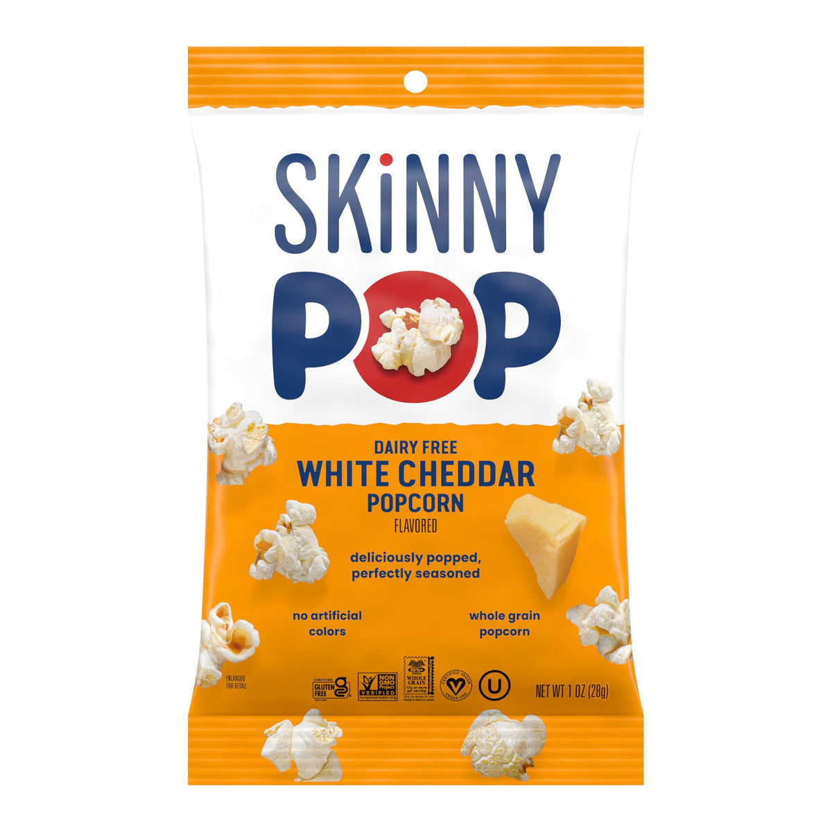 SkinnyPop dairy-free party snack demonstrates safe allergen-conscious snacking for gatherings.