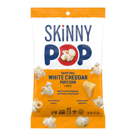 SkinnyPop dairy-free party snack demonstrates safe allergen-conscious snacking for gatherings.