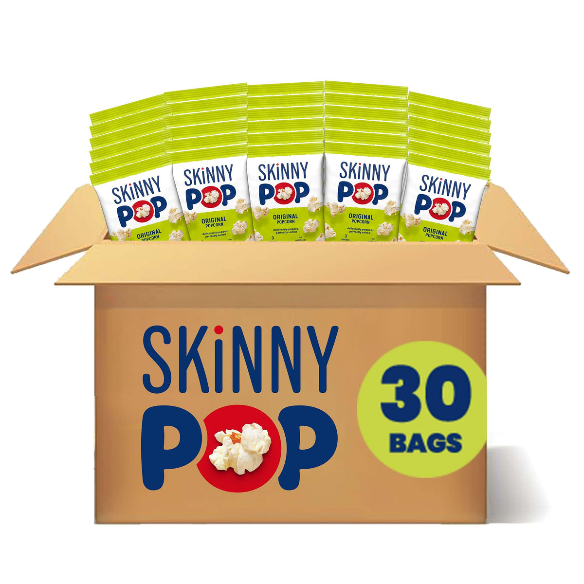 SkinnyPop Original popcorn bags are portable, delivering light, crunchy snacking on the go.