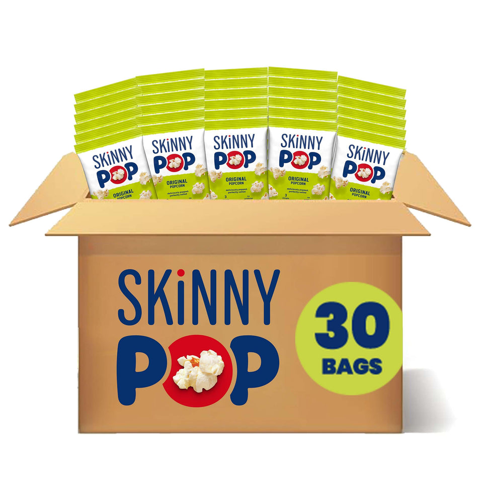 SkinnyPop Original popcorn bags are portable, delivering light, crunchy snacking on the go.
