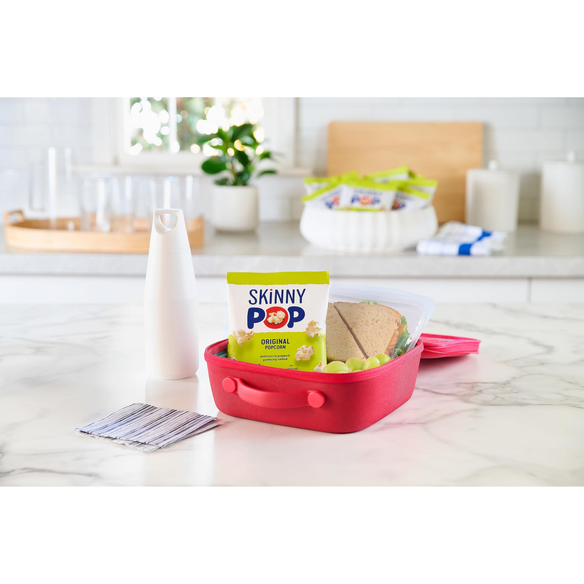 SkinnyPop non-GMO label emphasized on the bag