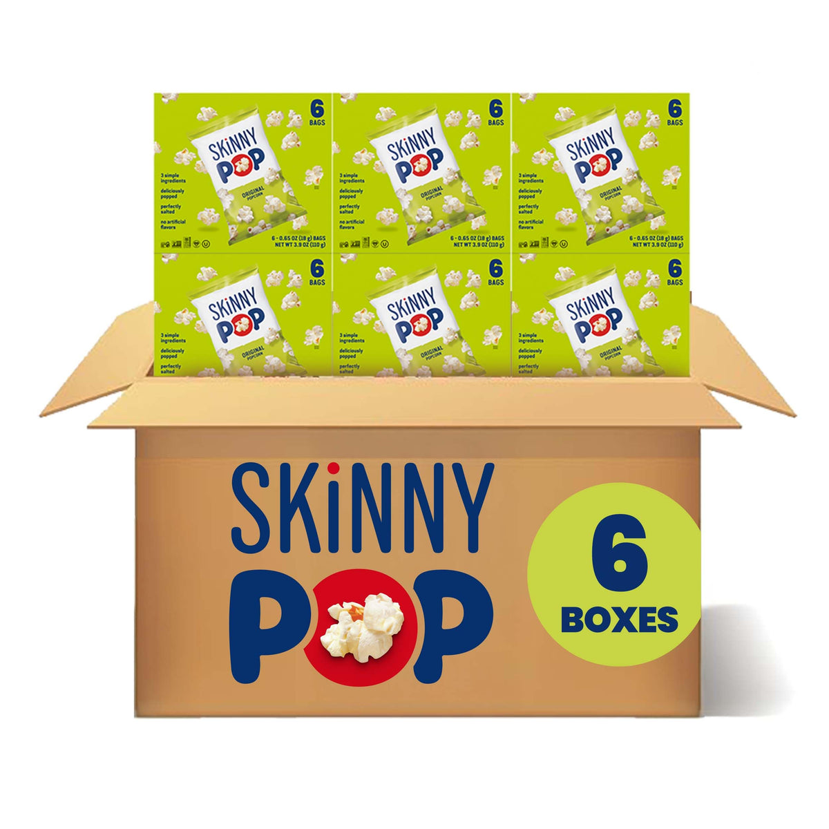 SkinnyPop Original popcorn packaging highlights gluten-free, non-GMO attributes