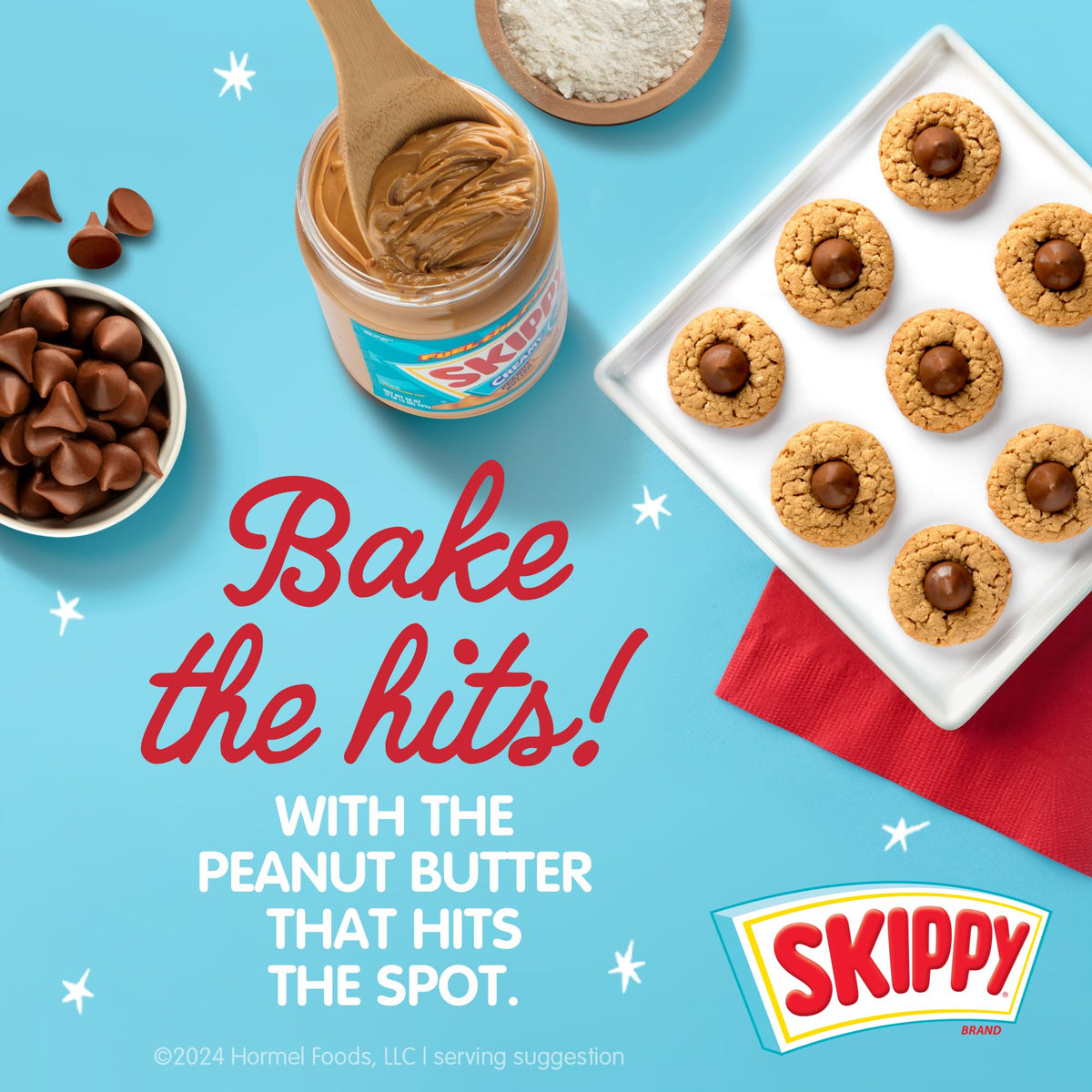 SKIPPY peanut butter 12-pack display, pantry staple with 10g protein per serving.