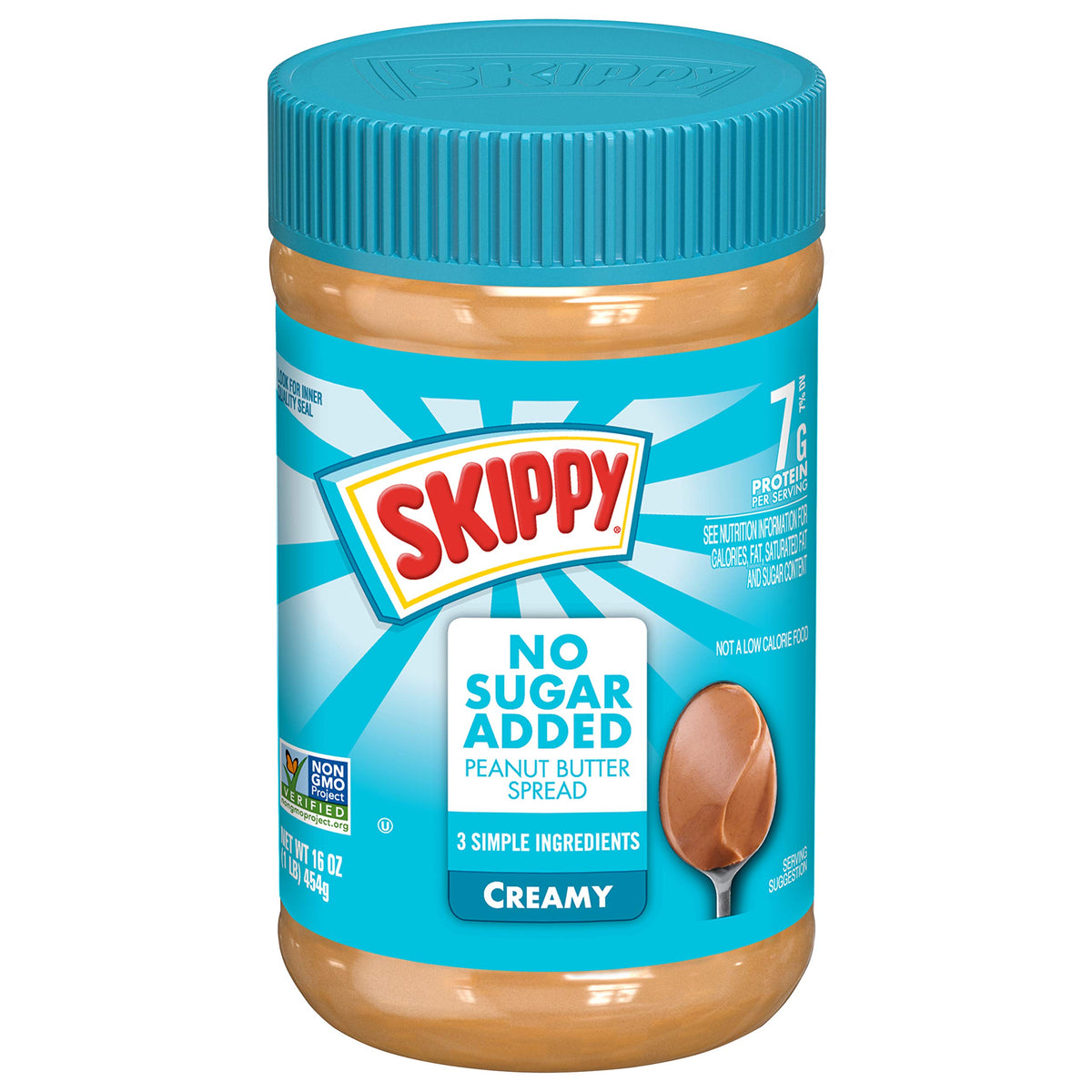 SKIPPY creamy peanut butter jar with no sugar added for simple snacking