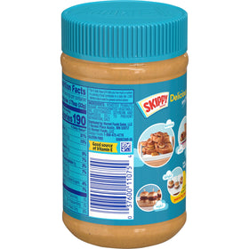 Close-up of SKIPPY Creamy Peanut Butter label highlighting kosher and gluten-free status