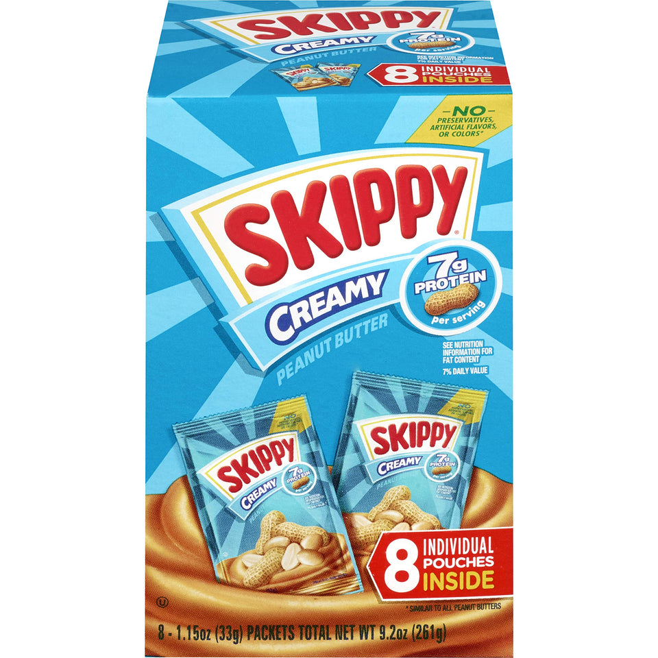 SKIPPY creamy peanut butter squeeze pack for easy on-the-go snack