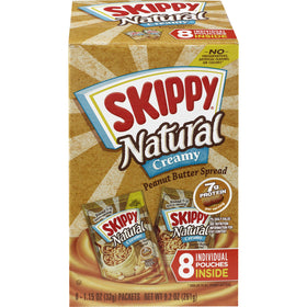 SKIPPY natural creamy peanut butter squeeze pack front view for portable snacking